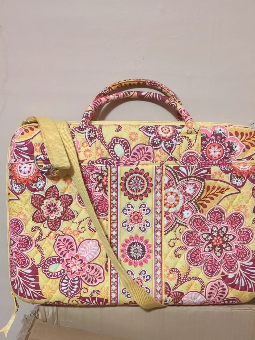 Vera Bradley Yellow Pink Floral Laptop Bag
